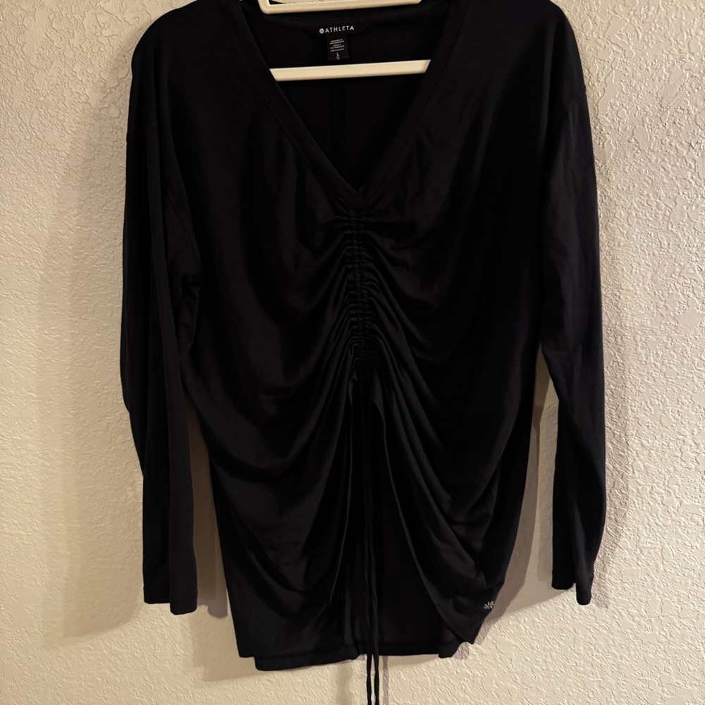Athleta Black Gathered V-Neck Top